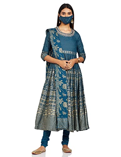 BIBA Cotton Regular Women's Kurtas & Kurtis (SKDBANDHEJ 7512_Blue_32)