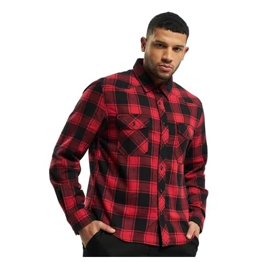 Brandit Kontrolltröja ny träskjorta rutig långärmad skjorta flanell KARO S–5XL, röd-svart, 3XL
