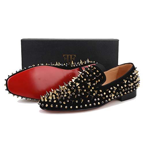 Ferucci Men Black Velvet Slippers Loafers Flat With Gold Spikes (10) #TOP5