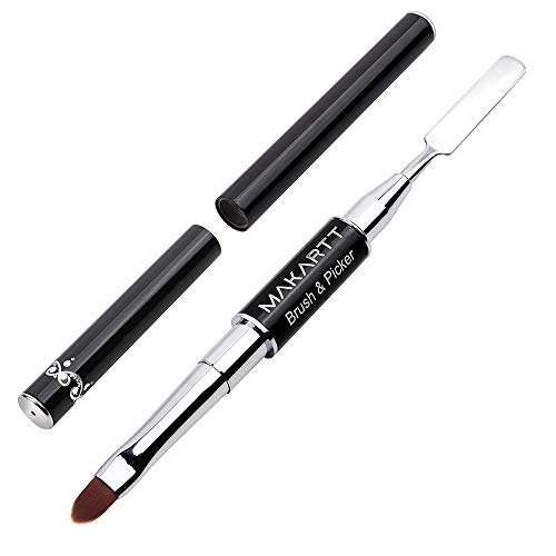 Makartt Gel Nail Brush with spatula, Dual-Ended Nail Art Brush, 2 IN 1 design Gel Brushes for Nails and Spatula Acrylic Nail Brushes for Poly Nail Gel Extension Black