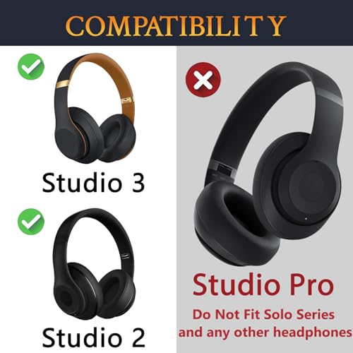 Image of SOULWIT Top+Bottom Headband Cover Kit for Beats Studio 3 & Studio 2 Wired & Wireless Headphones, Replacement Headstrap Pad Repair Part with Durable Silicone and Plastic - Studio3 Midnight Black