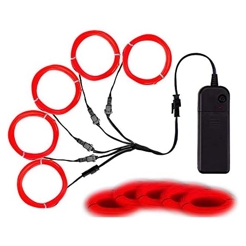 MaxLax Bright Red EL Wire, Noise Reduction Neon Lights Wire 5 in 1 Meter, Electroluminescent Wire for Halloween, Christmas Party, DIY Decoration… Cover