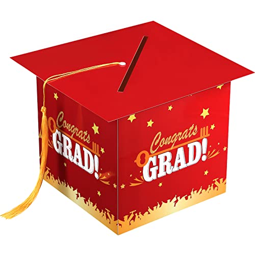 Image of Outus 2026 Grad Card Box with Tassel Congrats Graduation Cap Card Holder for Graduation Gift Box Party Supplies(Red,Stylish)