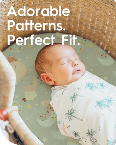 Image of Bassinet Sheets for Baby Boy Girl, TotBasic Buttery Soft Universal Bassinet Fitted Sheet, Compatible with Halo, Mika Micky, Baby Delight, Dream On Me, Maxi COSI and More Bassinet Mattress(Smilingstar)