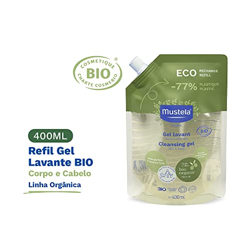 Mustela Refil Gel Lavante Bio 400Ml - Vegano Para Corpo E Cabelo - Orgânico Certificado Sem Fragrânc