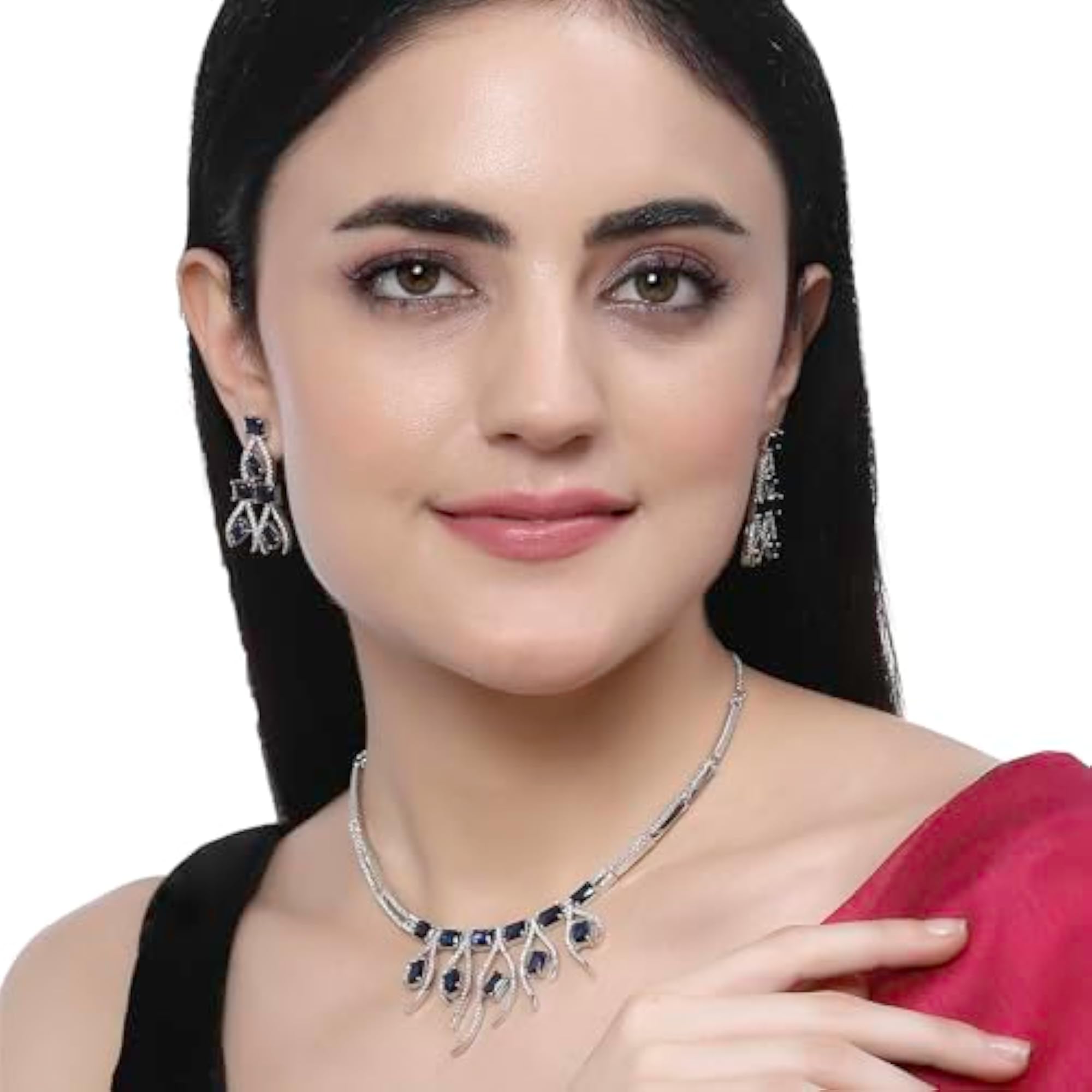 Rhodium-Plated American Diamond Studded Necklace Set