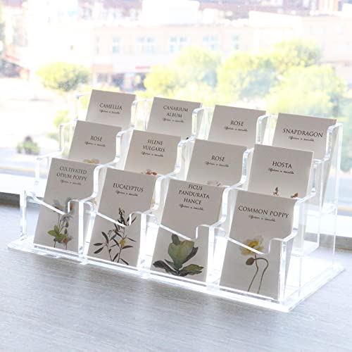 Patioer Clear Acrylic Business Card Holder For Desk 11 X 4.9 X 5.1 Inches, 3 Tier 12 Pockets Multiple Card Stand Business Card Holder Display Office #TOP2