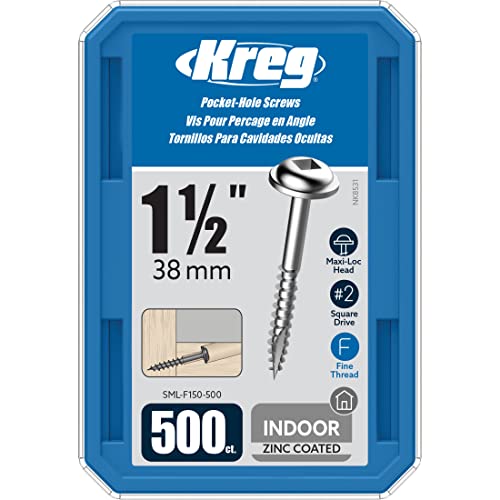 Kreg Zinc Pocket-Hole Screws - SML-F150-500 - 1-1/2 Inch - Fine Thread - Maxi-Loc Head - Indoor - 500 Count by Kreg - Used condition - US$18.55