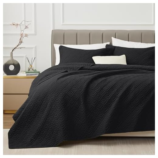 EXQ Home Quilt Set Full Queen Size Black 3 Piece,Lightweight Soft Coverlet Modern Style Squares Pattern Bedspread Set for All Season(1 Quilt,2 Pillow Shams)