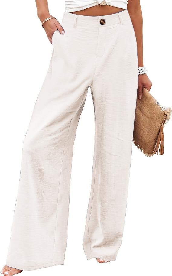 Women’s Wide Leg Casual Long Pants High Elastic Waisted in The Back Business Offices Trousers Straight Pants with Pocket
