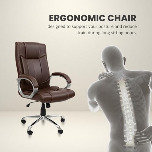 Image of activa Ergonomic Office Chair | Premium Leatherette Boss Chair with Padded Seat & Backrest | Adjustable Height Seat for Work /Study /Gaming (Kylie, Coffee)