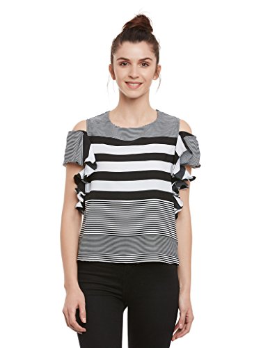 Image of Miss Chase - Women's Striped Cold Shoulder Loose Fit Top