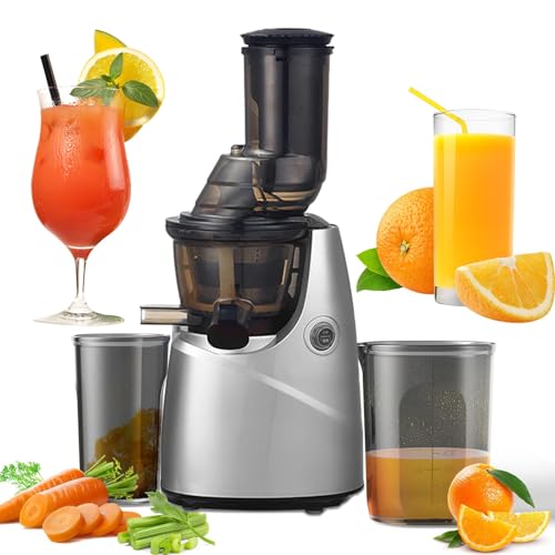 Exprimidor centrífugo doméstico Multifuncional, máquina exprimidora automática de Frutas de 52 RPM, exprimidor de Prensa en frío fácil de Limpiar con 2 Tazas, conducto de alimentación de 8,2 cm para