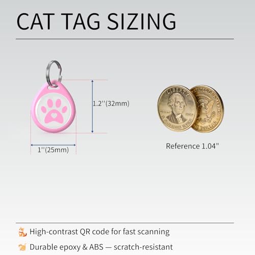 Smart QR Code Cat ID Tag – Free Forever Online Profile, No Subscription Pet Safety Tag, Instant Owner Alert on Scan, No App Required, Anti-Lost Cat ID Tag QR Code(Pink 1 Inch)