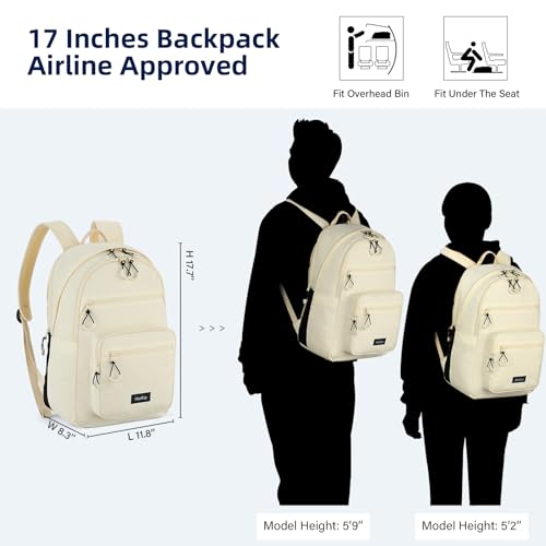 Image of HanTrip Carry On Travel Backpack For Women, 18 Inch Water Resistant Large Backpack Lightweight Bookbag For Men, 8x14x18 Personal Item Bag Casual Daypack Backpacks For Work Office Commuter (Offwhite)