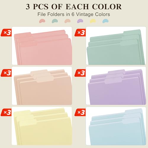 Color File Folders, 1/3-Cut Tabs, 18 Pack File Folder Letter Size, 6 Pastel Colors Organizer File Folders for School Home Office Business