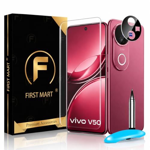 Image of FIRST MART HD+ UV Tempered Glass for Vivo V50e & Vivo V50 5G with Black Camera Lens Protector & Installation Kit | Edge-to-Edge, Case-Friendly, Scratch Resistant | Pack of 1