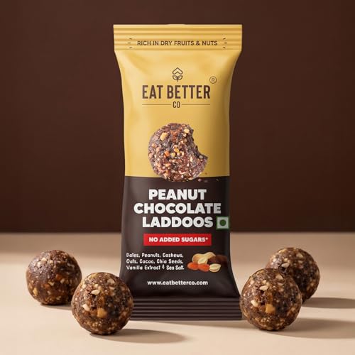 Image of Peanut & Chocolate Sugar-Free Laddoos | Energy-Bar Replacement | 95% Dry-Fruits | High Protein & Instant Energy - Healthy Chocolate, No Added Sugar (Pack of 4-40gm)
