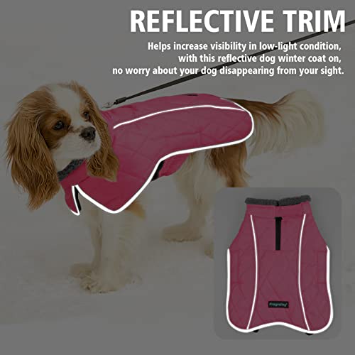 Image of Fragralley Dog Coat Medium, Waterproof Dog Jacket with Warm Fleece Lining, Adjustable Reflective Dogs Winter Coat, Turtleneck Pet Coats for Cold Weather (Pink M)