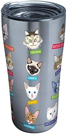 Tervis Flat Art Cats Triple Walled Insulated Tumbler Travel Cup Keeps Drinks Cold & Hot, 20oz Legacy, Stainless Steel