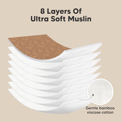 Image of 5-Pack Muslin Burp Cloths Baby Boy, Girl - Very Absorbent Baby Burp Cloth Rags, 8-Layers Viscose Derived from Bamboo Cotton Muslin Towel, Super Soft Spit Up Rags, No Shrink Washcloths (Fall Spores)