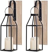 HPC Decor Set of 2 Wood and Metal Wall Sconce Candle Holder- Wall Candle Sconces w/LED Candle- Ha...