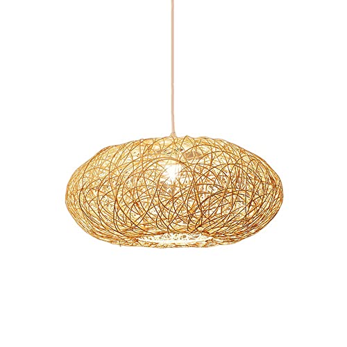 Lustre en rotin tressé pour îlot de cuisine style bohème chic et naturel