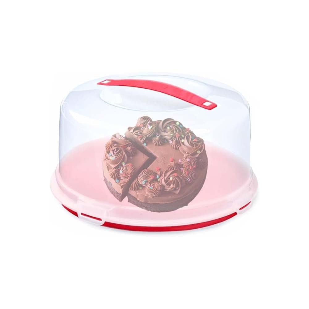 ZOPPER Red Large Round Plastic Cake Box With Lockable Lid & Carry Handles Portable Cake Carrier Storage Container Fits 11 inch Ideal for Cakes, Cookies