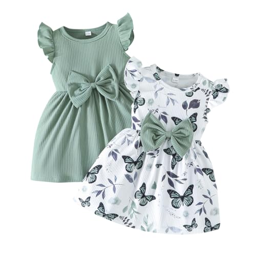 UUAISSO Vestido Verano Para Niña con Estampado de Mariposas Lazo Volantes sin Mangas Bonito Vestido de Lunares Para Niña Verde 12 18 meses