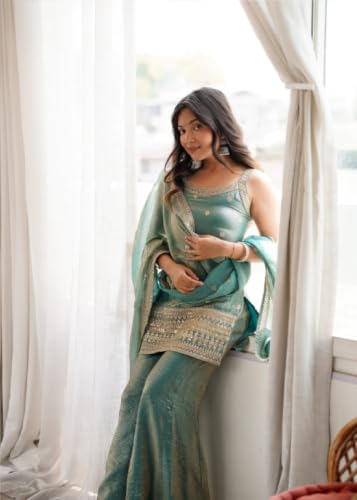 Image of TILKI Fancy Frendy Silk Kurta Set with Bell Bottom Pent and Embroidery Sequence Jari Work for Women Ready to Wear