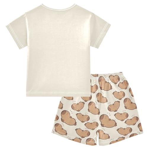 senya Wakes Up Cute Capybara Summer Pajamas Set Short Cotton Sleepwear 2 Piece2