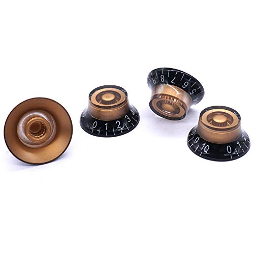Taiss 4Pcs Guitar Knobs,Amber Top Hat Bell Style Rotary Knobs,Electric Guitar Bass Speed Volume Tone Control Knobs Fits 6mm/0.24" Rotary Shaft Musical Instruments And Radios Parts Replacement KNOB-S33