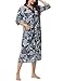 YARISNEY Women's Zipper Sleep Gown Long Sleeve Old Fashioned Floral Night Robe with Pockets Navy Dandelion, 2XL