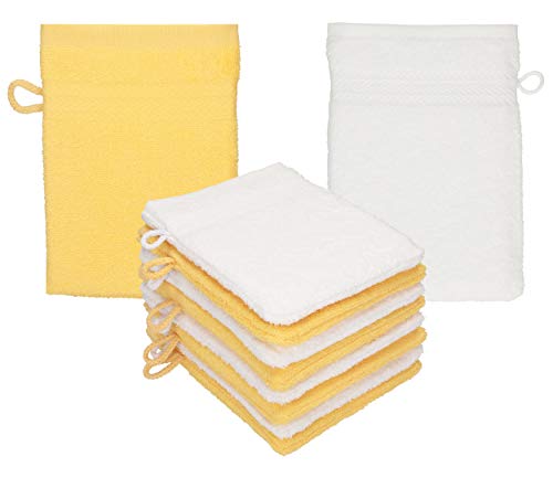 Betz Lot de 10 Gants de Toilette Premium 100% Coton Taille 16x21 cm Jaune Miel - Blanc