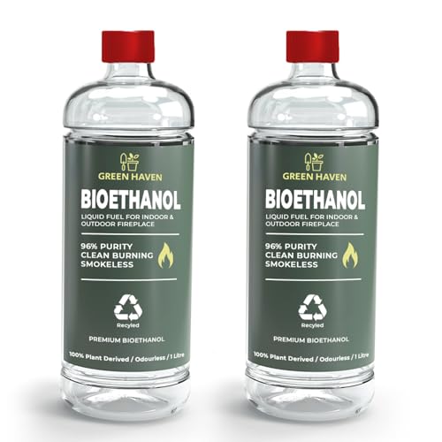 GREEN HAVEN 2L Premium Bioethanol Fuel for Fireplace – Bio Ethanol Liquid Fuel for Fires Pits | High Purity Clean Burning Fuel | Bioethanol Fuel Liquid for Indoor and Outdoor | Bio Fuel Ethanol Fire