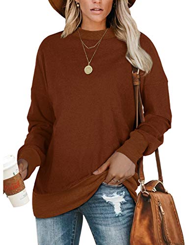 Fall Sweatshirts for Women for Leggings Casual Long Sweaters Tunic Tops Caramel L