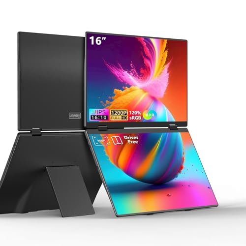 Image of 16 inch Foldable Laptop Screen Extender, Dual Portable Monitors. | 1200P, Plug & Play, All-Metal, Ultra Slim, Extend /Mirror /Splicing /Flip Mode, USB-C /HDMI, Low Blue Light, Speaker, for Win /Mac