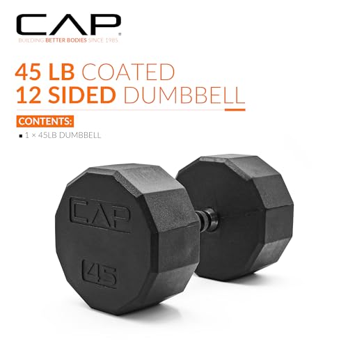 Image of CAP Rubber Coated Dumbbell Weights, Free Weights for Home Gym Strength Training, Anti-Roll Hex Dumbbells with Black, Chrome & Comfort Grip Handles, Singles