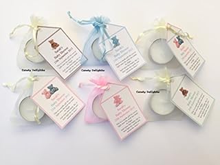 20 Baby Shower DIY Organza bag, Candle & Personalised Tag Favours FREE P&P