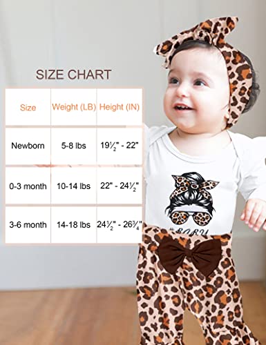 Adifun Baby Girl Clothes 0 3 Months,Baby Girl Winter Outfits Romper Pant Set Ruffle White Long-Sleeved Leopard Print Baby Bell Bottoms Pants Clothing 4Pcs Gifts #TOP5