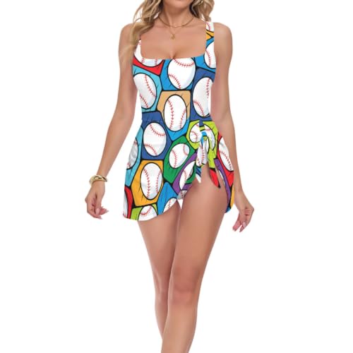 Maillot de bain One Piece femme amincissant motif baseball vacances plage