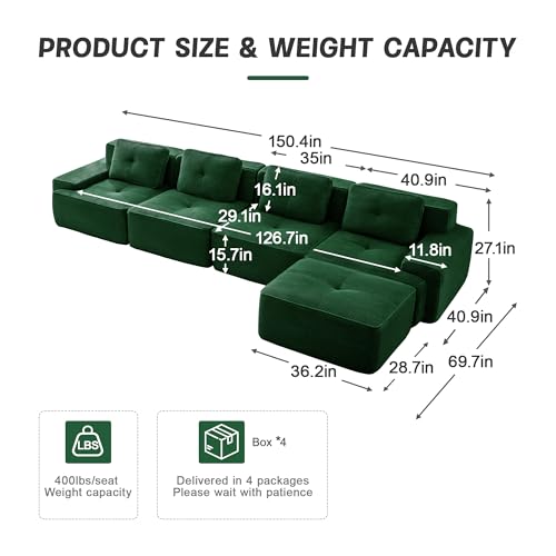 Image of Corduroy Modular Sectional Sofa, Oversized Cloud Couches for Living Room