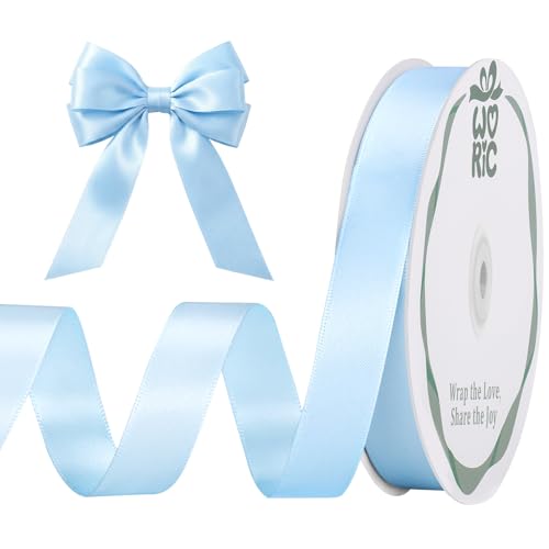 woric Double Faced Light Blue Ribbon 5/8 Inch 60 Yards Sky Baby Blue Thin Satin Ribbon for Baby Shower Cake Hair Bows Crafts Gift Wrapping Wedding Graduation Decor