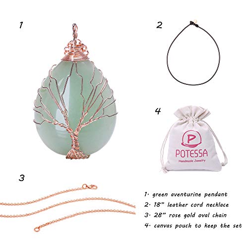 Potessa Natural Green Aventurine Necklace Healing Crystal Pendant Choker Necklace With Black Leather Rope #TOP1
