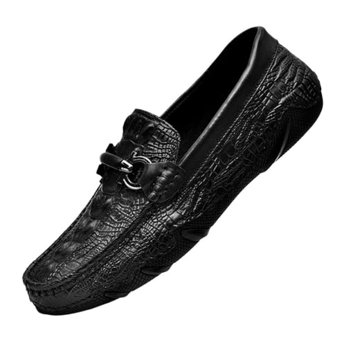 Outdoor Party Slip On Mens Loafers Shoes Moccasins Faux Crocodile Print Round Toe Leather Flat Heel Resistant Flexible