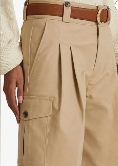 Lauren Ralph Lauren Double Faced Stretch Cotton Ankle Pants (US 14W) Tan4