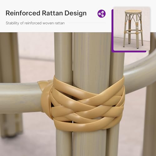 Image of PURPLE LEAF Patio Round Counter Height Stool Set of 2 Outdoor Backless Barstools Aluminum Frame in Champagne Finish with Amber & White Woven Rattan for Indoor Kitchen Dining Bistros Cafe Restaurant