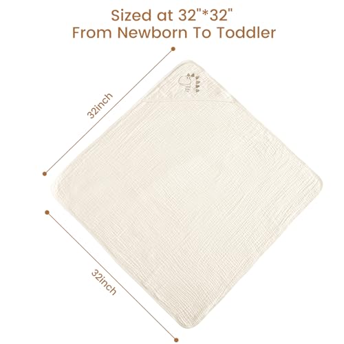 Image of david's kids 2 Pack Hooded Baby Towels, Large 32 inchx32 inch, 6 Layer 100% Muslin Cotton Highly Absorbent Boy Bath Towel for Newborn, Infant and Toddler, Soft and Breathable Baby Essentials, Dinosaur Story
