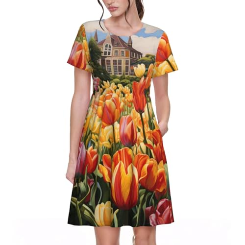 Robe d'été au motif jardin tulipe parfaite pour vos sorties en ville
