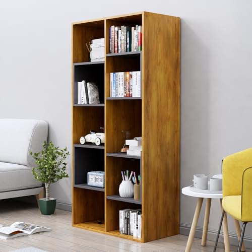 Image of Bniture 10 Tier Engineered Wood Open Book Shelf Wooden Bookshelf for Home, Kids Room & Study Room | Multipurpose Free Stand Corner Book Organizer for Library Room, Office | Giant Wood & Slate Grey